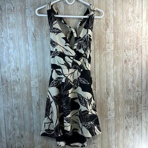 Abercrombie & Fitch Linen Blend Mini Dress S Ivory Black Floral Sequins Tropical